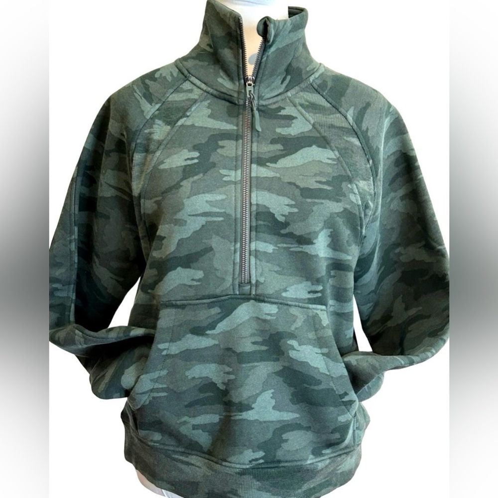 Jockey Green Army Camo Half Zip Fleece Pullover Thumbholes Pocket Small NWT
